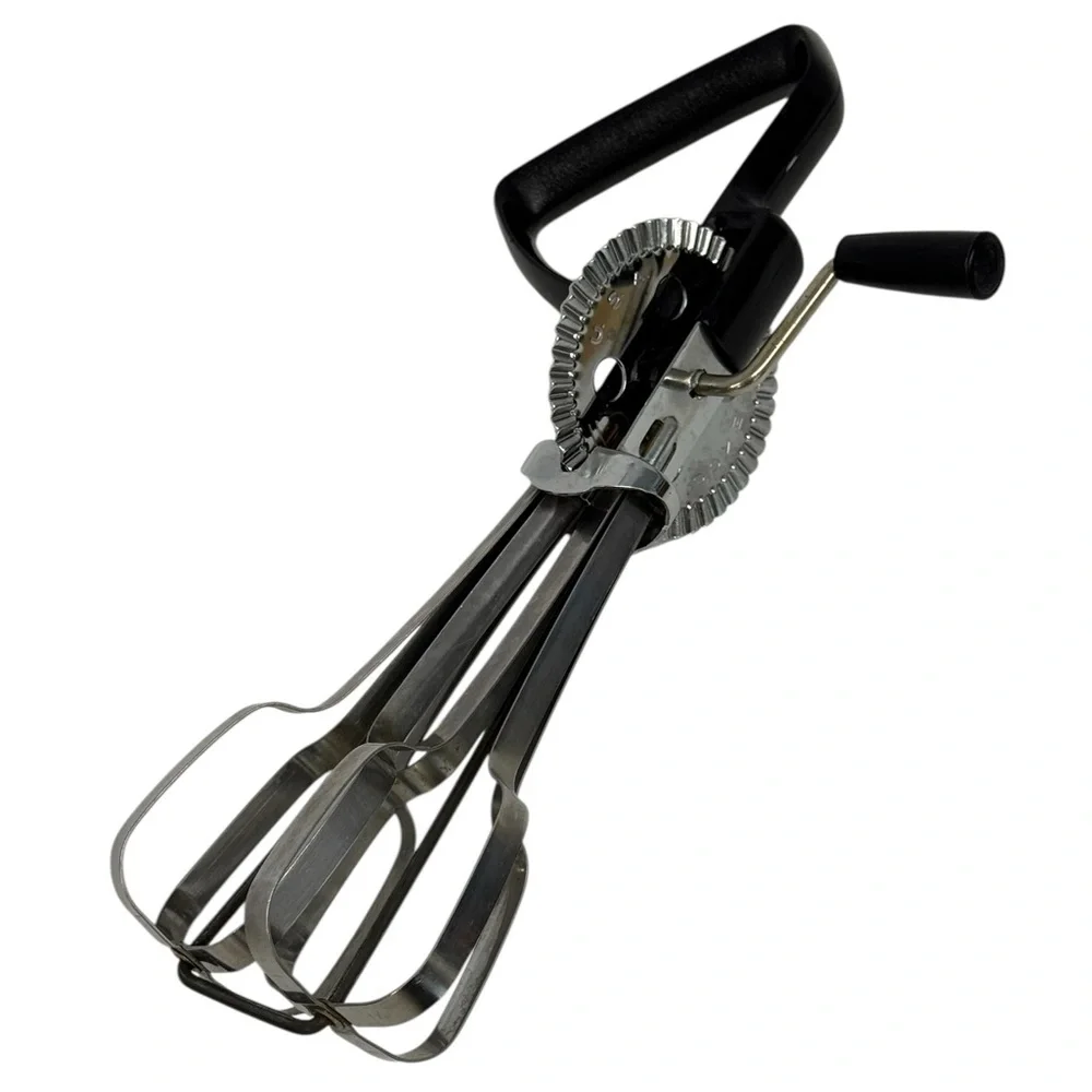 Vintage Ekco BEST Stainless-Steel Black Rotary Hand Mixer Egg Beater Tool USA